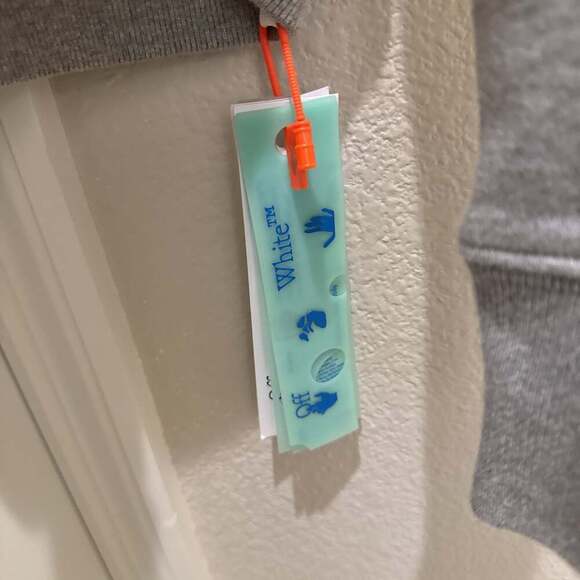 Off-White Grey Cropped Hoodie with Black Hand Logo and Tags - Size M - Picture 2 of 5